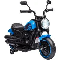 HOMCOM Elektro-Kindermotorrad Kinderfahrzeug mit 2 abnehmbaren Stützrädern Kunststoff Eisen Blau, Belastbarkeit 25 kg, (1-tlg), 76L x 42B x 57H cm