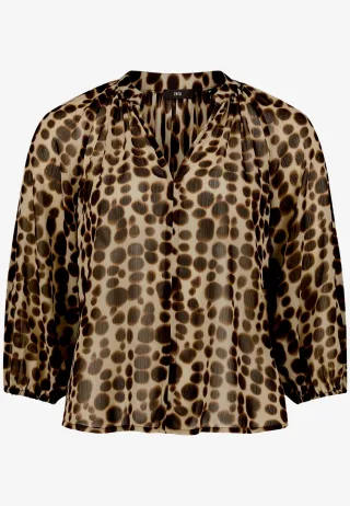 zero - Gemusterte Schlupfbluse mit 3/4 Arm Beige/Brown - Gr. - 38