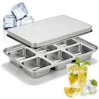 FELIXLEO Eiswürfelform 2er Pack Eiswürfelform Edelstahl 6 Fach Stapelbar Deckel Whiskey, (2-tlg)
