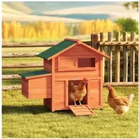 PawHut Hühnerstall Hühnerhaus aus Holz mit Nistkasten 2 Sitzstangen Rampe Schiebefenster, für 2 Hühner Enten Kaninchen 113,5x67,5x95,5 cm Orange