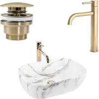 wohnwerk.idee Aufsatzwaschbecken Waschbecken Marmor Optik 46x32cm Belinda