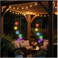 Haushalt International Außen-Deckenleuchte, LED-Leuchtmittel fest verbaut, Farbwechsel, RGB LED Solar Windspiel Hängeleuchte Außen Glas Kugel 2er Set