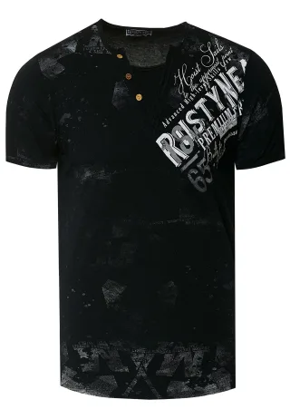 V-Neck T-Shirt Verwaschen mit Seitlichem Logo Print