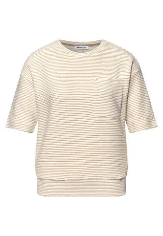 Street One - Kurzarmshirt mit Strukturstreifen safari beige - Gr. - 40