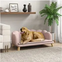 PawHut Tierbett Waschbarer Bezug, Haustiersofa mit Rückenlehne und Holzbeine, Polyester, für mittelgroße Hunde unter 25 kg, Rosa