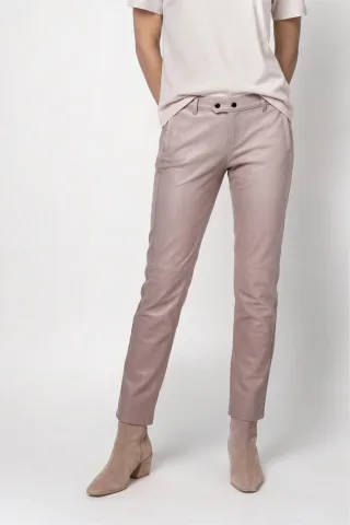 monari - Straight Leg Hose mit Lederoptik taupe - Gr. - 38