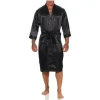 EloModa Morgenmantel Herren Morgenmantel Robe Bathrobe Bademantel Satin, M L XL 2XL, wadenlang, Polyester
