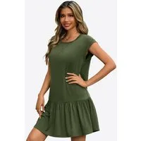 Imily Bela Minikleid Damen Sommer T-Shirt Casual Kurzarm Rüschen Loose (Packung, 1-tlg., 1per-Pack) Rundhals in Unifarbe