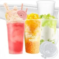 KingLux Mehrwegbecher 50 Stück 500ml Partybecher Set mit Deckel für Getränke und Events, Polypropylen, (50-tlg., 50stk.Partybecher Set), mit Deckel