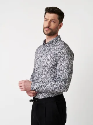 DESOTO - Casual Kent 1/1 grey denim flowers - Gr. - L