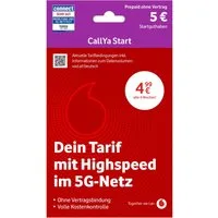 Vodafone CallYa Start Prepaidkarte, (2 GB, 5 EUR Startguthaben, ohne Vertrag, 5G-Netz, Allnet-Flat)