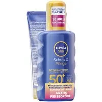Nivea Sun Sonnenschutzspray Schutz & Pflege Spray LSF50+ 200ml mit To Go Größe Gratis, 2-tlg., wirkt über herkömmliche UV-Filter hinaus