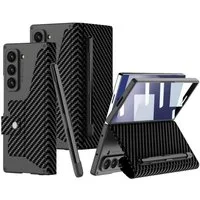 Wigento Handyhülle Für Samsung Galaxy Z Fold7 5G GKK Flip Leder Hülle Stifthalter Carbon, Flip Leder Hülle mit integriertem Stifthalter