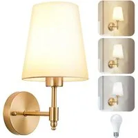 Lapalife Wandleuchte Wandlampe Innen Gold Vintage, mit Weißem Stoffschirm, 4W LED Birne, LED wechselbar, für Schlafzimmer Wohnzimmer Flur Treppenhaus Badezimmer