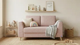 BRUNO Schlafsofa 120cm in Pink Blush Rosa | Klassik | stabiles Massivholz & Boxspringkomfort