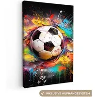 OneMillionCanvasses® Leinwandbild Fußball - Farbe - Farben - Schwarz - Weiß, Fotodruck (1 St), Leinwand Canvas Wandbild, Wanddekoration 20x30 cm