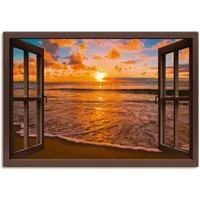 Artland Wandbild Fensterblick Sonnenuntergang am Strand, Sonnenaufgang & -untergang (1 St), als Leinwandbild, Poster in verschied. Größen