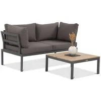 Focus Garden Gartenlounge-Set "JAVA" Ecksofa 2-Sitzer, mit Tisch, Kompakt - Klein, Outdoor, (2-tlg), Modular, Grau / Schwarz, verzinkter Stahl, Gartenmöbel-Set, Balkon