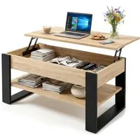 TREND WERK Couchtisch Lift-Couchtisch höhenverstellbar Sofatisch 92×54 cm mit Stauraum, verstecktem Fach Wohnzimmertisch Holz modern