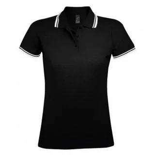SOLS Womens/Ladies Pasadena Tipped Short Sleeve Pique Polo Shirt (Schwarz/Weiß)