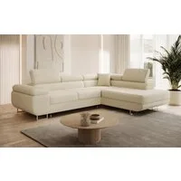thematys Ecksofa ASTON mit Schlaffunktion & Bettkasten – Cordstoff TILIA, - mit 3 verstellbaren Kopfstützen, – L-Form 273×203 cm – Schlafsofa mit Auszug