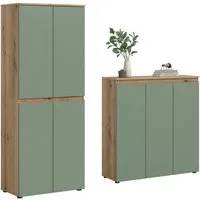 furnling Mehrzweckschrank-Set Sarca - in 5 trendigen Farben, (2-St., bestehend aus Kommode, Universalschrank), 1 Kleiderstange, großzügiger Stauraum durch 19 Fächer, Breite 190 cm