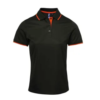 Premier - "Coolchecker" Poloshirt für Damen (Schwarz/Orange)
