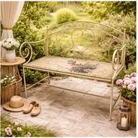 HTI-Living Gartenbank Gartenbank Schmetterling Metall creme mit dekorativer Motiv Sitzfläche (1x Gartenbank Schmetterling aus Metall)