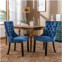 BBG Esszimmerstuhl 2er Set Esszimmerstühle Samt Chesterfield, bis 130 kg, French Style (Polsterstühle mit Knopfheftung & Ziernieten, Massivholz Rubberwood, 2 St), Hochlehner Dining Stuhl gepolstert