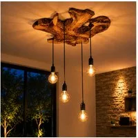 Möbel Bressmer Deckenleuchten NATURA deckenlampe holz,handgefertigt Akazienholz lampe mit 4Fassung, ohne Leuchtmittel