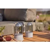 Brilliant LED Tischleuchte Illusion mit Batterie (exkl), LED fest integriert, LED-Kerzen Tischleuchten 2er-Set, 16x8 cm, Rauchglas, 2500 K, grau