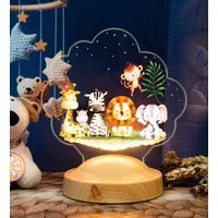 Geschenkelampe LED Nachttischlampe Safari Nachtlicht 3D Nachttischlampe für Kinder, Babys, Mädchen, LED fest integriert, Geburtstagsgeschenke für Mädchen, Baby, Kinder