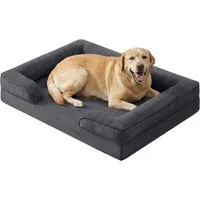 FEANDREA Tierbett Bezug abnehmbar, waschbar, rutschfest, Innenfutter wasserabweisend, Hundebett, erhöhter Rand, Noppenschaumstoff, 112 x 81 x 17 cm