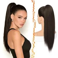 LuxusKollektion Kunsthaar-Extension Pferdeschwanz Haarteil Ponytail Haarverlängerung Dunkel Braun 55cm