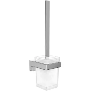 Emco Cue Toilettenbürstengarnitur 321500100 chrom, Wandmodell, Kristallglas satiniert, Bürstengriff