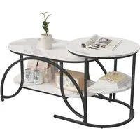 FUROKOY Couchtisch Beistelltisch Sofatisch wohnzimmertisch kaffeetisch 2er set (Runder Tisch Oval), Modern design Couchtisch mit Schwarz beinen,Marmoroptik,Schwarz + Weiß