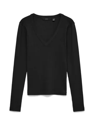 VERO MODA - VMCHLOE LS V-NECK TOP JRS GA Black - Gr. - S