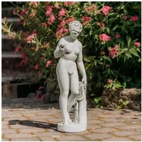 gartendekoparadies.de Gartenfigur Statue der Venus mit Apfel, Steinfigur, H. 59 cm, Grau, 9 kg, Frostsicher