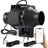 XERSEK Badlüfter EC-Abluftventilator Rohrlüfter mit Stufenlose App-Regelung, 360m³/h, Temp.-/Feuchtesensor - Smart Steuerung, Lüftung für Growzelt Bad Küche