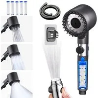 Refined Living Handbrause Duschkopf mit Filter und Schlauch mit 4 Strahlarten 2m Duschschlauch, (mit Duschständer, Duschkopf Druckerhöhend mit Wasserpausentaste, shower head für Hartes Wasser, Rest-Chlor,Bakterien, Schwermetall), Sparduschkopf Handbr
