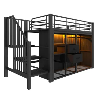 Modfu Hochbett, Schwarz, Metall, 90x200 cm, Kinder- & Jugendzimmer, Kindermöbel, Kinderbetten, Hochbetten