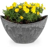 matches21 HOME & HOBBY Blumentopf Hohe Pflanzschale oval Vintage schwarz 20 x 12 cm wetterfest (1 St), Schiffchen Deko-Schale als Tischdeko Blumen-Schale Outdoor Garten-Deko
