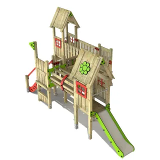Öffentlicher Spielplatz PRO MAGIC Haven Kletterturm mit Rutsche Tunnel und Brücke für Kindergärten - Robuste 9x9 cm Bauweise - Spielgerät Wickey