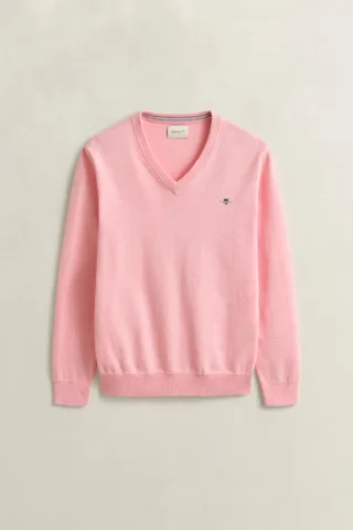 GANT - Klassischer V-Neck Pullover aus Baumwolle pink blush melange - Gr. - XXL