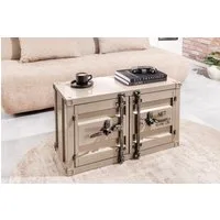 riess-ambiente Beistellschrank GLOBETROTTER 80cm greige - Metall, Aktenschrank, Flügeltüren, Riegel (Einzelartikel, 1-St) Industrial Container-Schrank - ideal für Wohn- & Schlafzimmer od. Flur