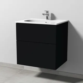 Sanipa 3way Waschtischunterbau zu Geberit Acanto Slim Waschtisch mit 2 Auszügen, Schwarz-Matt SF41008