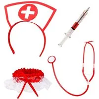 Widdmann Arzt-Kostüm Krankenschwester Accessoire-Set - Faschingskostüm, Für sexy Pflegerinnen mit spitzen Spritzen-Strumpfband