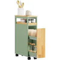 SoBuy Servierwagen NSR14, Nischenwagen Schmal 20cm, Rollwagen mit 2 Schubladen, (1er Set), Rollcontainer mit Schiebetür und Bremssystem für Küche und Badezimmer