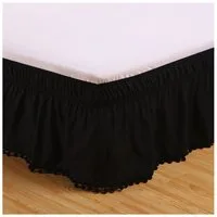 Agger Bettwäsche Bettrock,elastisches Bettlaken mit Pompons,40 cm Fallhöhe, einfach zu installieren, leichte, Dekorativ,Maschinenwaschbar