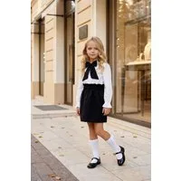 Parla Kids Shirt & Rock Set Laura - schwarzer Rock mit Raffung und weißer Bluse mit Schleife